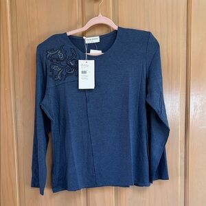 Olga Women's Navy Embroidered Long Sleeve Top